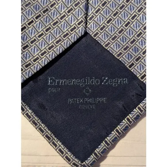 Patek Philippe Pour Ermenegildo Zegna Blue Pattern Silk Tie Limited Edition 2005 - Picture 6 of 12